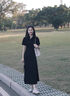 桂岐 黑色polo連衣裙女夏季新款抽繩設計感褶皺收腰開叉大碼長裙子 黑色 M 曬單實拍圖