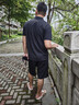 羅蒙（ROMON）短袖t恤男翻領(lǐng)夏季薄款商務(wù)休閑冰絲男士半袖體恤衫男裝上衣 黑色 XL 曬單實(shí)拍圖