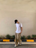 皓頓（HAUT TON）日系寬松垂感闊腿休閑褲男士夏季新款百搭直筒長褲男 沙茶色 L (170) 曬單實拍圖