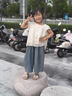 G.DUCKKIDS小黃鴨女童夏季牛仔闊腿褲套裝薄款寶寶2025新款夏日兒童兩件套 森系米白色套裝 110 (建議98-105cm 3-4周歲） 曬單實(shí)拍圖