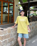 Mmlg 7A抗菌 87mm 純棉短袖T恤女夏季新款經(jīng)典圓領(lǐng)上衣韓系情侶款半袖 嫩黃色 S 曬單實(shí)拍圖
