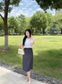 伯德小姐職業(yè)套裝裙女夏季公考面試襯衫半裙正裝a字傘裙直筒半身裙 白色短袖襯衫+灰色半身裙 S -適合90-100斤可穿 曬單實拍圖