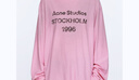Acne Studios 男女同款 做舊1996印花寬松落肩長(zhǎng)袖T恤上衣CL0197 糖果粉色 S 曬單實(shí)拍圖