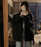 矜持范外套女拼接衛(wèi)衣外套女春秋百搭寬松中長款拉鏈棒球服運動上 黑色 M 90-105斤 曬單實拍圖