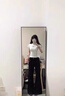莜仙格小個(gè)子黑色不貼腿微喇叭牛仔褲女春秋新款百搭低腰顯瘦闊腿拖地褲 微喇褲 M 建議 95-105斤 曬單實(shí)拍圖
