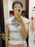 撞色條紋polo翻領(lǐng)小飛袖短袖T恤女夏季獨(dú)特漂亮chic甜辣上衣BYNT 淺藍(lán)白拼色 均碼 曬單實(shí)拍圖