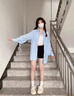 莜仙格女士純色綁帶設(shè)計(jì)長袖襯衫女新款2025春夏薄款開衫外搭設(shè)計(jì)感外套 藍(lán)色 L :105-115斤 曬單實(shí)拍圖