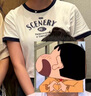 茵曼（INMAN）全棉印花舒適圓領(lǐng)短袖T恤女裝2025夏季基礎百搭寬松休閑上衣 珍珠白-寶藍-K18525102 L 曬單實(shí)拍圖