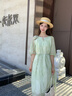 香影通勤黃色連衣裙女2025夏秋新款簡單大方氣質(zhì)泡泡袖印花中長裙 綠花 M 160/84A/95-110斤 曬單實(shí)拍圖