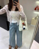 SNYDER WEAR2025秋季新款開(kāi)衫女法式針織開(kāi)衫復古碎花V領(lǐng)百搭長(cháng)袖外套開(kāi)女裝 杏色 薄款 S 建議95斤以?xún)?曬單實(shí)拍圖