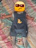 休閑嬰兒牛仔套裝春秋季哈衣新生幼兒夏裝爬服寶寶衣服背帶褲短褲 天藍色 137單斗恐龍短褲 80 （16-22斤） 曬單實拍圖