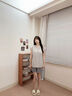 西忘純棉睡衣女款夏季背心短褲帶胸墊一體套裝2025新款夏天休閑家居服 S10750 卡其千鳥(niǎo)格 L 曬單實(shí)拍圖