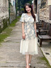 歌芭杉（GEBASHAN）品牌女裝新中式連衣裙2025夏季中國風(fēng)氣質(zhì)名媛復古盤(pán)扣拼接裙子 藍色 L 曬單實(shí)拍圖