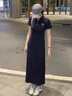 媽媽本色孕婦連衣裙2025新款深藍色Polo領(lǐng)短袖薄款時尚寬松顯瘦中長款夏季 深藍色連衣裙 XL 曬單實拍圖