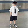 G.DUCKKIDS小黃鴨男童套裝夏季學院風兒童西裝演出服男孩白襯衫黑褲子兩件套 白色襯衫+黑色褲子+領(lǐng)帶 120 建議5~6歲【110-120cm】cm 曬單實拍圖