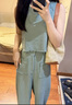 拉夏貝爾（La Chapelle）藍(lán)綠色小香風(fēng)套裝褲女2025夏季新款夏闊腿褲兩件套無袖上衣休閑 藍(lán)色 M （建議115斤以內(nèi)） 曬單實(shí)拍圖