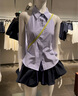 UR2025夏季新款女裝休閑假兩件層次感抽繩短褲UYU650031 墨藍(lán) S 曬單實(shí)拍圖
