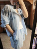 艾美琦美（AIMEIQIMEI）小個(gè)子夏季休閑褲套裝2025年新款女裝夏裝薄款襯衫闊腿褲子兩件套 淺藍(lán)色襯衣+闊腿短褲 M 曬單實(shí)拍圖