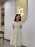 lagogo泡泡袖少女感純色連衣裙女拉谷谷2025夏新款甜美蝴蝶結(jié)裙子 米黃色 S 曬單實拍圖