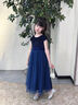 思妙星兒童高定公主裙女童鋼琴考級演奏演出服管樂團小提琴主持人晚禮服 藏青色 150 曬單實拍圖