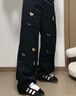 LEMANISMlemanism卡通小狗刺繡水洗牛仔褲男2025春季情侶直筒褲寬松休閑褲 黑色 M 曬單實拍圖