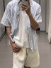 東方駱駝（EASTERN CAMEL）條紋短袖襯衫男秋季冰絲薄款2025新款男士學(xué)生襯衣大碼休閑外套男 CD5476米白色 L 【建議110-130斤】 曬單實(shí)拍圖