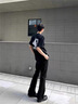 魯雅爾美式cleanfit微喇西褲男夏季高街潮流百搭褲子情侶垂感痞帥休閑褲 黑色 XL 曬單實(shí)拍圖