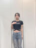 勤記高個(gè)子爵士舞服裝女上衣黑色短款露肚臍t恤女短袖2025夏季新款純 黑色[時(shí)髦/氣質(zhì)/心機/女孩/ S90斤以下 均碼 曬單實(shí)拍圖
