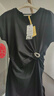 ELLE摩登純色扭結(jié)收腰開叉顯瘦連衣裙女2025夏季新款時髦氣質(zhì)裙子 黑色 M 曬單實拍圖