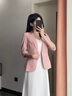 紫魅俏職業(yè)小西裝外套女中袖薄款春夏2025新款小個子短款休閑西服套裝裙 粉色西裝 2XL 曬單實拍圖