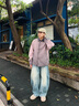 KAMA卡瑪字母刺繡工裝外套2025新款衣服秋季情侶重工洗水時尚翻領(lǐng) 粉色 M 曬單實拍圖