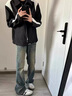 迪伽達(dá)美式高街cleanfit復(fù)古藍(lán)牛仔褲男春秋季直筒修身vibe褲子高腰微喇 GY-3026藍(lán)色 XL 曬單實(shí)拍圖