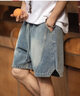 牧唯美式復古牛仔短褲男夏季小眾純棉五分褲水洗做舊簡(jiǎn)約百搭中褲 藍色 XL [建議130-145斤] 曬單實(shí)拍圖