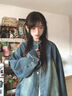 佐敘牛仔外套女春秋日系超好看做舊復(fù)古寬松休閑設(shè)計(jì)感小眾夾克牛仔衣 深藍(lán)色 S (100斤以內(nèi)） 曬單實(shí)拍圖