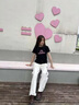 NICEBAD(原WORKSOUT)抽皺印花正肩緊身短袖百搭簡(jiǎn)約夏季女T恤 黑色 * M 曬單實(shí)拍圖