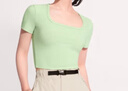 蕉內【趙露思同款】涼皮女士修身方領(lǐng)短款T恤涼感舒適親膚短袖 【趙露思同款】冰霜綠 L 曬單實(shí)拍圖