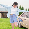 名創(chuàng)優(yōu)品（MINISO）薄荷綠防曬衣女2025新款小個子夏季休閑冰絲速干防曬服潮流女裝薄 【涼感防曬 大帽檐】冰川藍(純色) UPF50+ L 【舒適涼爽】 曬單實拍圖