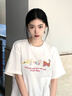 茯見 短袖t恤女2025夏季新款白色純棉寬松半袖美式印花設計百搭上衣 白色L碼【建議90-110斤】 曬單實拍圖