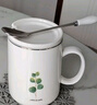 宅輕松 帶蓋馬克杯陶瓷咖啡杯子喝水杯帶勺子大容量牛奶杯樹葉花紋400ML 曬單實(shí)拍圖