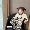 G.DUCKKIDS小黃鴨女童套裝春秋裝兒童寶寶衣服2025新款開春小女孩運動洋氣 熊貓條紋套裝 100 (建議90-98cm 2-3周歲） 曬單實拍圖