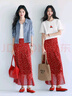 伊芙麗（eifini）伊芙麗法式優(yōu)雅浪漫顯瘦紅色碎花魚(yú)尾半身裙2025夏季新款茶歇裙子 琳瑯紅 M 曬單實(shí)拍圖