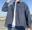 NEW OR MODE復(fù)古格子襯衫男韓版潮流ins休閑寬松情侶帥氣衣服潮牌襯衣外套男 黑色 XL 曬單實(shí)拍圖