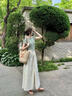韓璐嬌（hanlujiao）連衣裙子女夏季2025新款女裝時(shí)尚通勤輕熟風(fēng)減齡小個(gè)子兩件套裝女 綠色上衣+杏色裙子 M （建議98-108斤） 曬單實(shí)拍圖