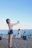 邦帛世泳衣女性感純欲風(fēng)海邊沙灘比基尼罩衫平角分體泳衣三件套溫泉泳裝 牛仔藍泳衣三件套【帶胸墊】 均碼 （80-120斤） 曬單實(shí)拍圖