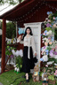 Mandy Zhang蝴蝶結(jié)飄帶復(fù)古波點(diǎn)襯衫女春季長(zhǎng)袖大v領(lǐng)氣質(zhì)緞面上衣 米底愛心波點(diǎn) S 曬單實(shí)拍圖