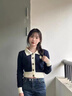 DGOV學(xué)院風(fēng)灰色短款針織開衫女秋季2025年新款法式翻領(lǐng)小個(gè)子毛衣外套 灰色 S 建議75-95斤 曬單實(shí)拍圖