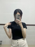 山朵棉小高領短袖t恤女2025新款白色純棉打底衫修身顯瘦內搭短款上衣服 黑色 M 曬單實拍圖