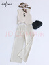 伊芙麗（eifini）伊芙麗老錢(qián)風(fēng)v領(lǐng)亞麻亞麻長(cháng)款西褲套女2025夏季新款 米色 褲子 預售 S 曬單實(shí)拍圖