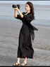 妃莉杋（FeiLiFan）法式高級(jí)感連衣裙女裝套裝2025夏季新款防曬襯衣氣質(zhì)顯瘦吊帶裙子 黑色襯衫+黑色吊帶 L 【105-115斤】 曬單實(shí)拍圖