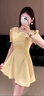 GARNUO黃色短袖連衣裙子女夏季法式赫本風(fēng)高級感小個(gè)子禮服收腰顯瘦短裙 黃色【短袖短款】 S 【80-100斤】 曬單實(shí)拍圖